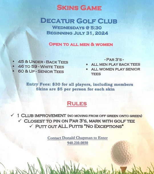 Decatur Golf Club | Events - (August 2024) Decatur Golf Club Events – (August 2024) DGC (2024) Wednesday Night Skins Game (Event / Flyer)