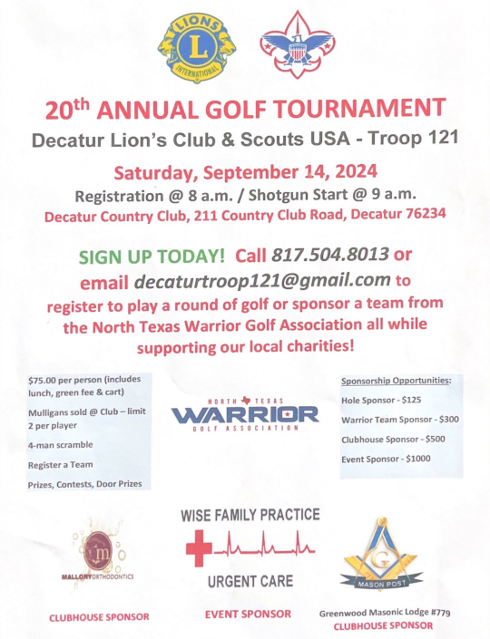 Decatur Golf Club | Events - (August 2024) Decatur Golf Club Events – (August 2024) DGC (September 14th, 2024) 20th Annual Golf Tournament (Event / Flyer)