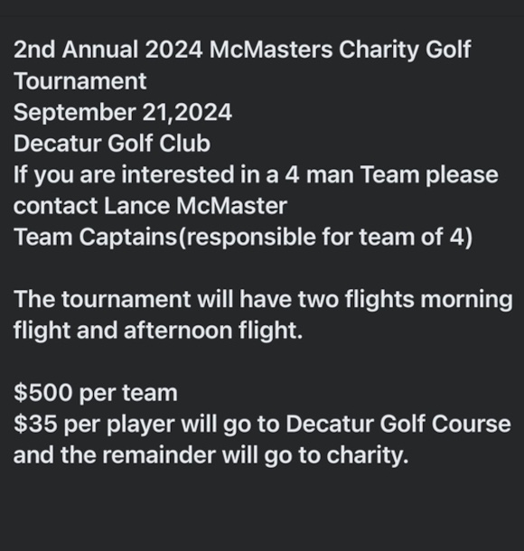 Decatur Golf Club | Events - (August 2024) Decatur Golf Club Events – (August 2024) DGC (September 21st, 2024) McMasters Tournament (Event / Information) 